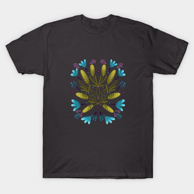 khaki and blue flowers T-Shirt by Pacesyte